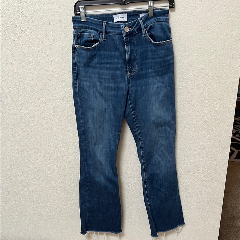 Frame Denim Blue Straight Leg Jeans Le Mini Crop Boot